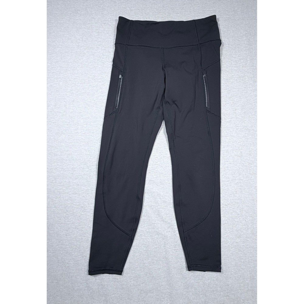 Athleta Rainier Tight Legging Black High Rise Zip Pocket Fleece Lined Medium Gym